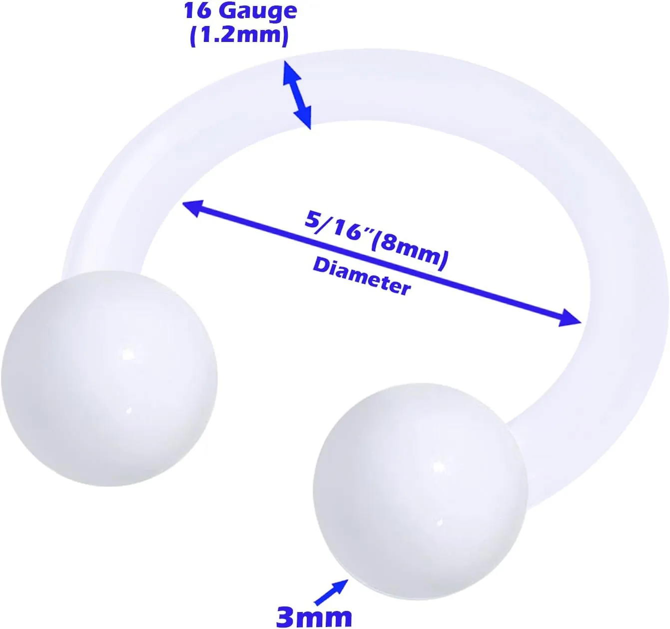 MATIGA 2Pcs Acrylic 16 gauge 5/16 8mm horseshoe earrings Piercing Jewelry Helix Rook Daith Eyebrow Cartilage 3mm Ball More Choices