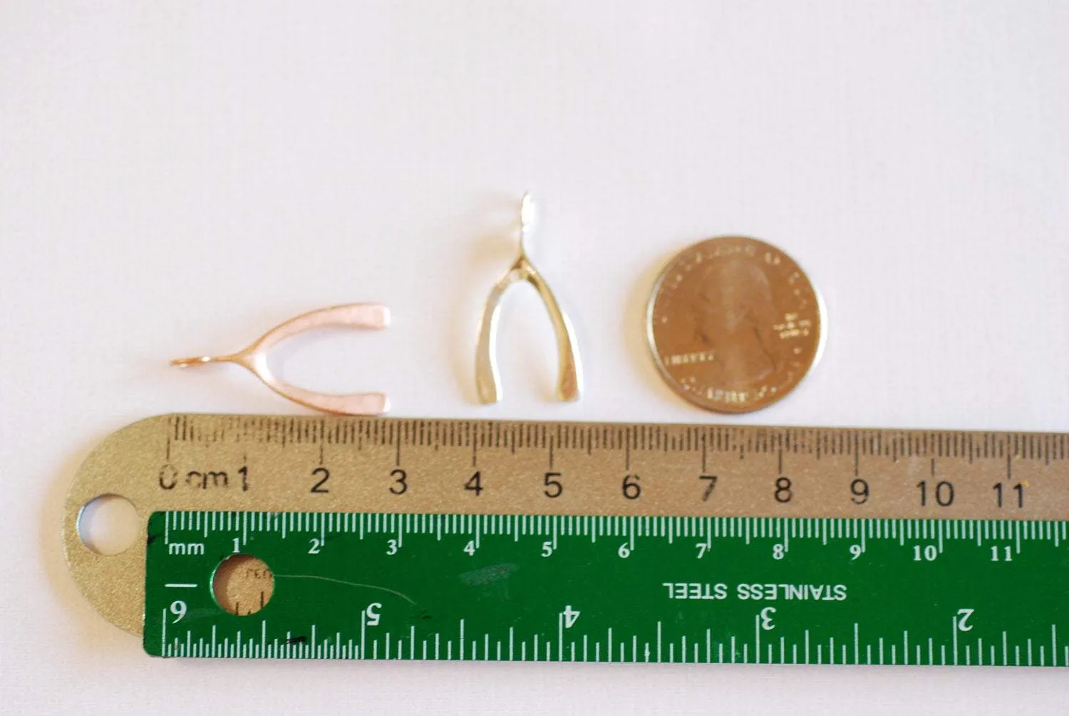 Matte Vermeil Gold Wishbone Charm Pendant- 18k gold plated over Sterling Silver Wishbone, Gold Wishbone Charm, Large Chicken Bone, 234