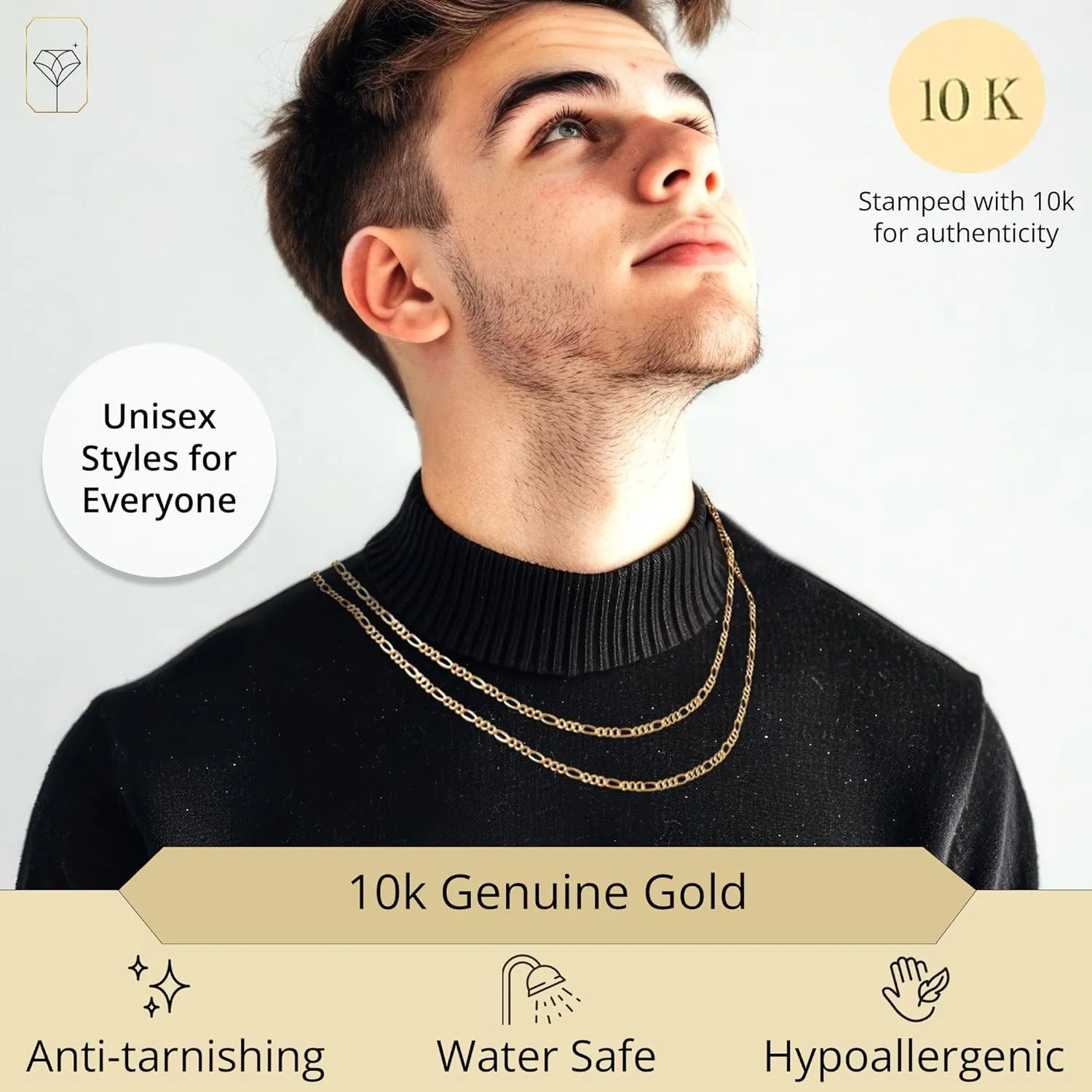 MAX   STONE 10K Gold Chains for Women & Men | 18 or 20 Inch Hypoallergenic Solid Gold Chains in Various Styles