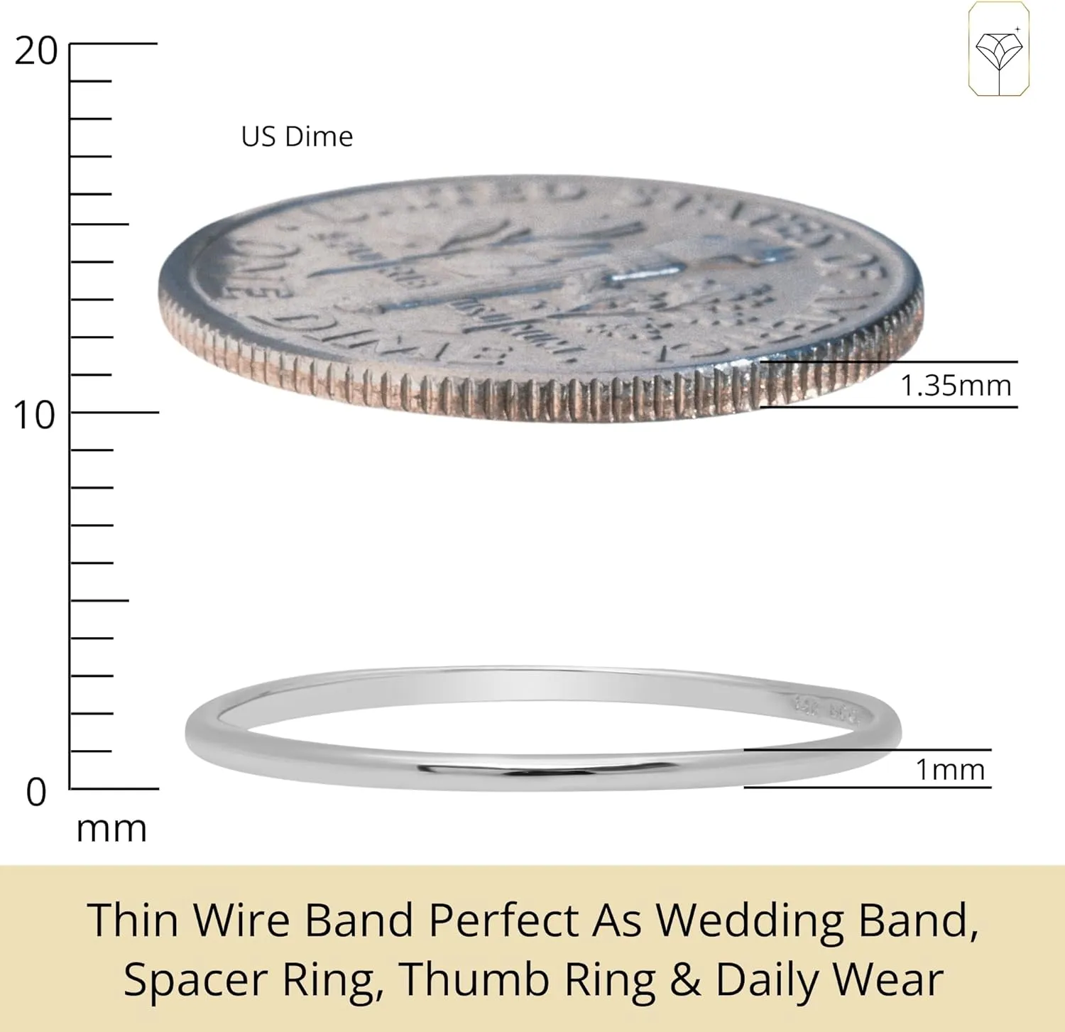 MAX   STONE 1MM Thin 14k Gold Wedding Band Ring for Women Dainty Stacking Ring in Rose White or Yellow Gold Hypoallergenic Anti Tarnish Spacer Ring Sizes 4.5 to 10