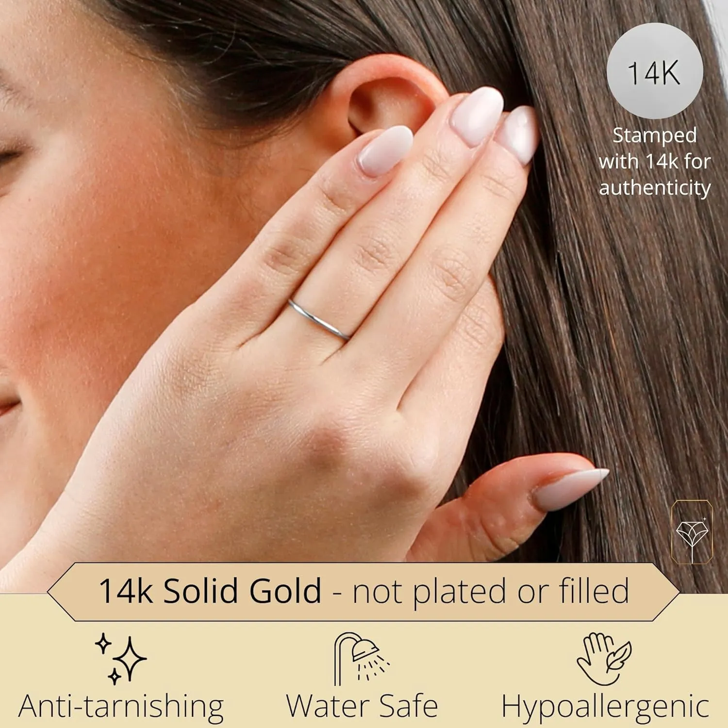 MAX   STONE 1MM Thin 14k Gold Wedding Band Ring for Women Dainty Stacking Ring in Rose White or Yellow Gold Hypoallergenic Anti Tarnish Spacer Ring Sizes 4.5 to 10