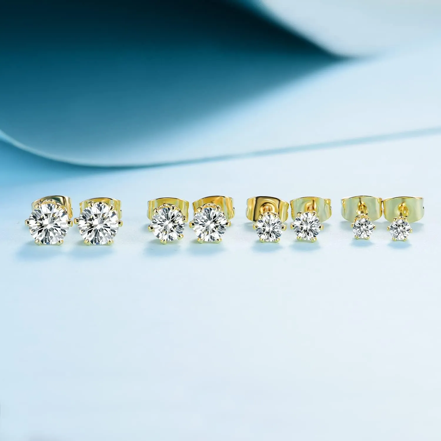 MDFUN Synthetic Moissanite Earrings Set 14K White Gold/Yellow Gold 6 Prong Round Synthetic Moissanite Stud Earring Set Pack of 3/4 Pairs