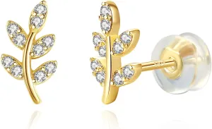 Me&Hz 14K Gold Plated Stud Earrings for Women Cute CZ Heart Lightning Blot Leaf Small Gold Stud Earrings Cartilage Earring Birthday Halloween Christmas Gift
