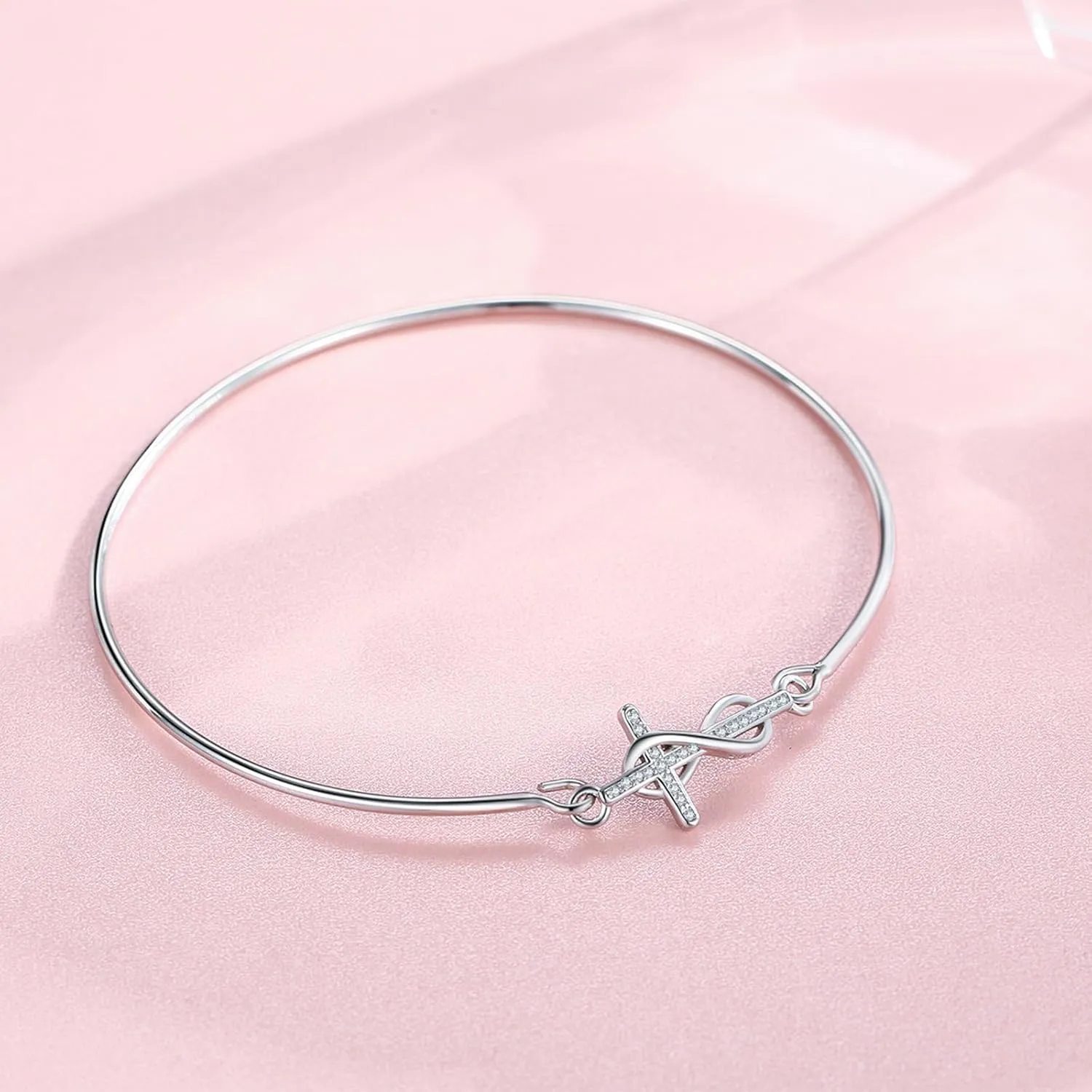 MEDWISE Womens Cross Bangle Bracelet 925 Sterling Silver Infinity Cross Bracelet Fashion Layer Bracelets Christian Religious Bracelet Jewelry Gifts