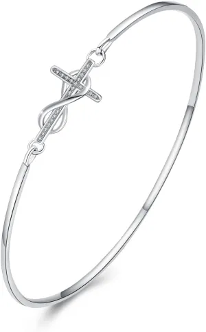 MEDWISE Womens Cross Bangle Bracelet 925 Sterling Silver Infinity Cross Bracelet Fashion Layer Bracelets Christian Religious Bracelet Jewelry Gifts