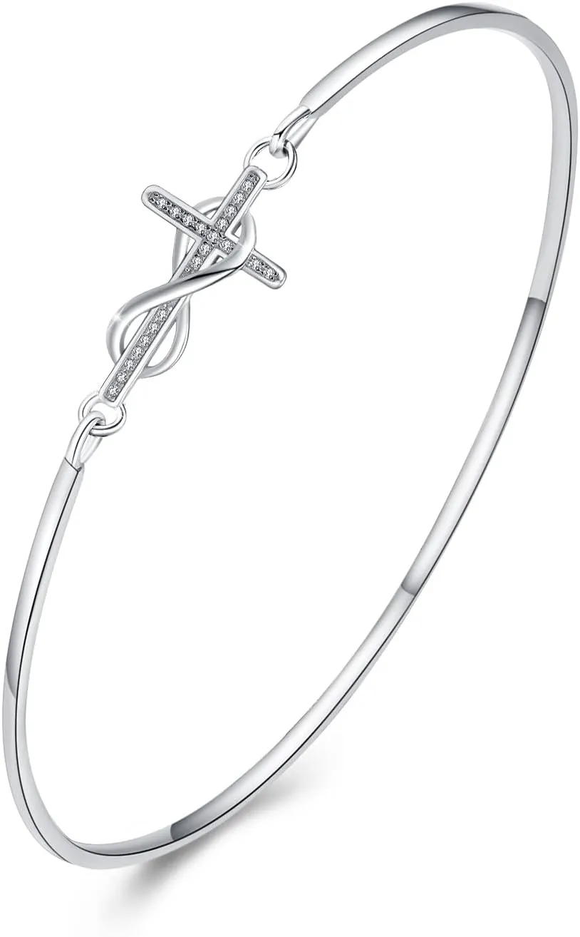 MEDWISE Womens Cross Bangle Bracelet 925 Sterling Silver Infinity Cross Bracelet Fashion Layer Bracelets Christian Religious Bracelet Jewelry Gifts