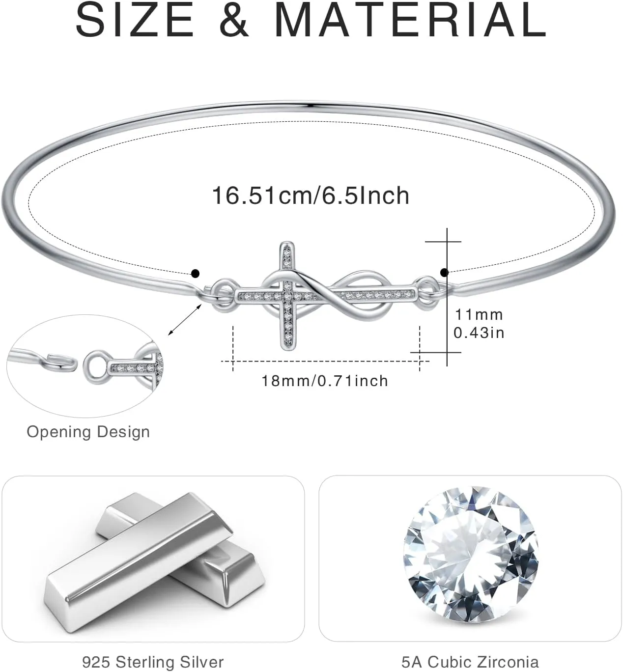 MEDWISE Womens Cross Bangle Bracelet 925 Sterling Silver Infinity Cross Bracelet Fashion Layer Bracelets Christian Religious Bracelet Jewelry Gifts