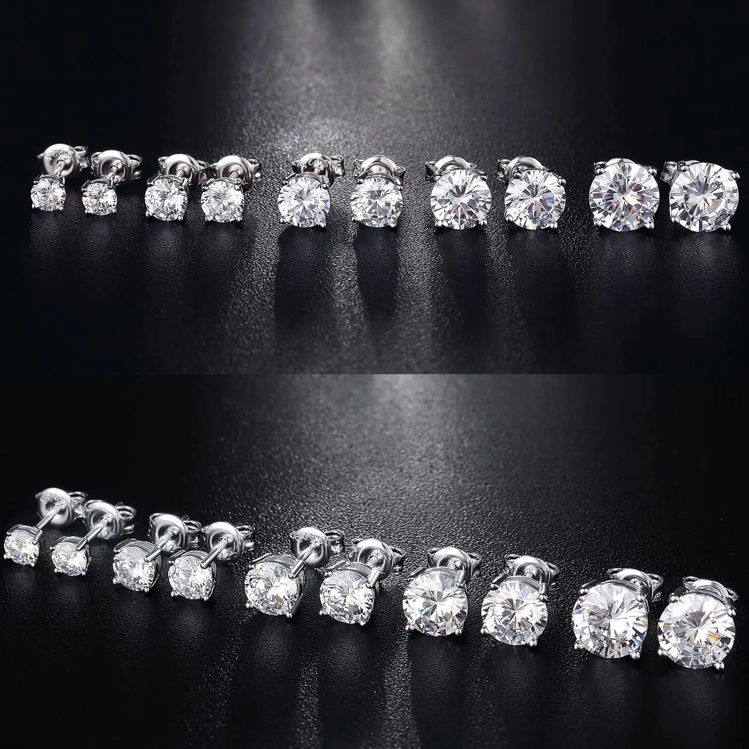 Men Stud Earrings 925 Sterling Silver Stud Earrings for Women/Men, Stud Earring with 5A  Cubic Zirconia Hypoallergenic Earrings for Unisex 4MM-8MM