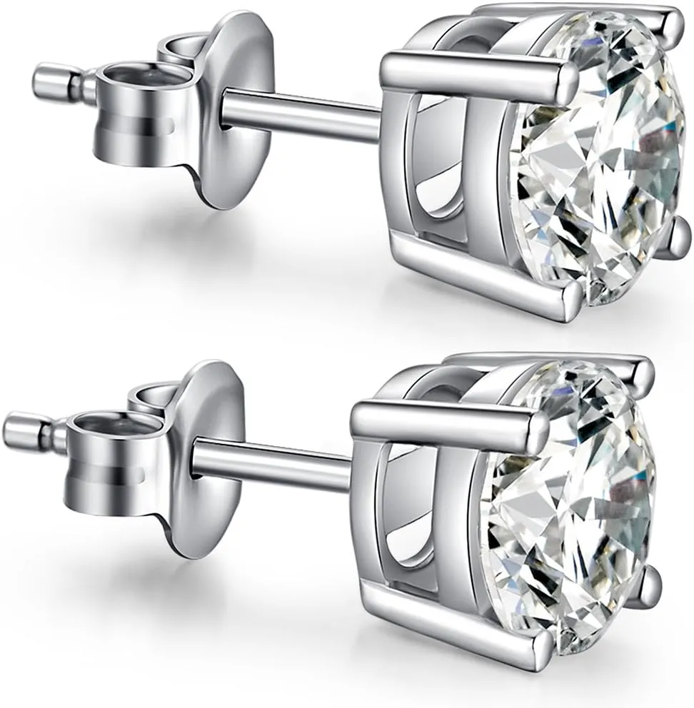 Men Stud Earrings 925 Sterling Silver Stud Earrings for Women/Men, Stud Earring with 5A  Cubic Zirconia Hypoallergenic Earrings for Unisex 4MM-8MM