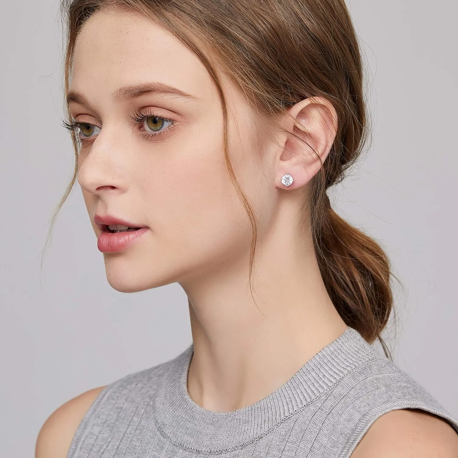 Men Stud Earrings 925 Sterling Silver Stud Earrings for Women/Men, Stud Earring with 5A  Cubic Zirconia Hypoallergenic Earrings for Unisex 4MM-8MM