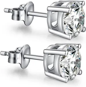 Men Stud Earrings 925 Sterling Silver Stud Earrings for Women/Men, Stud Earring with 5A  Cubic Zirconia Hypoallergenic Earrings for Unisex 4MM-8MM