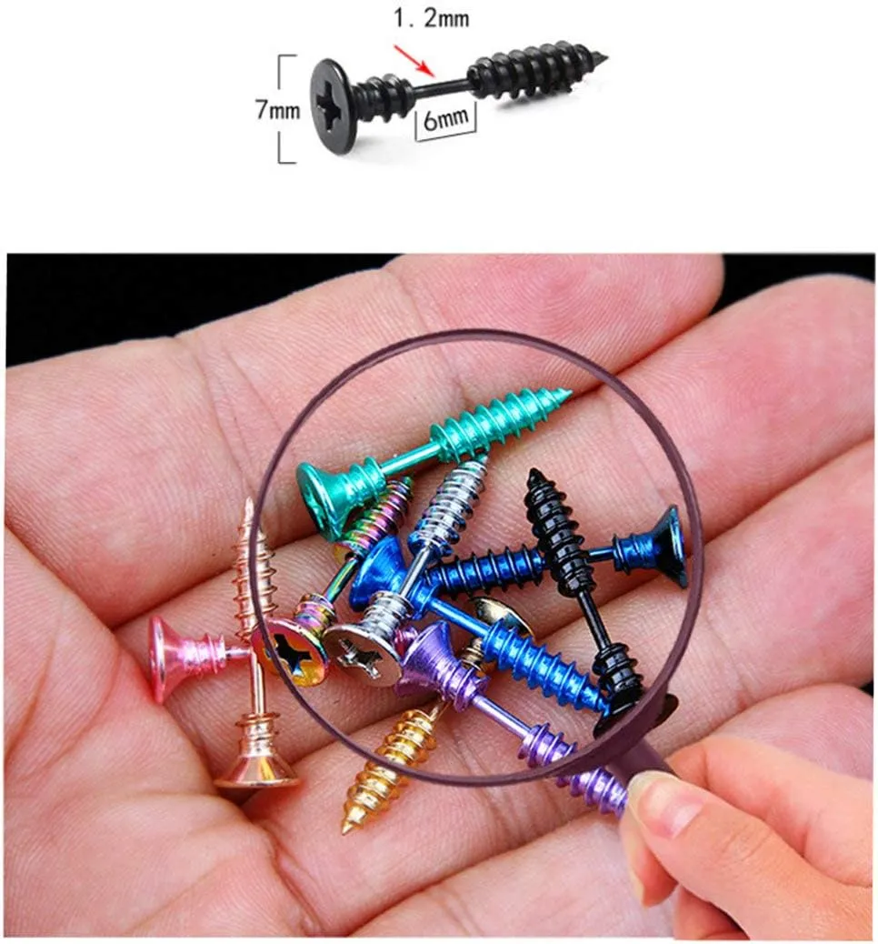 Mens Women Unisex Piercing Stud Earrings Set Stainless Steel Punk Screws Cartilage Studs Ear Plug Tunnel Earrings, 4-10 Pairs