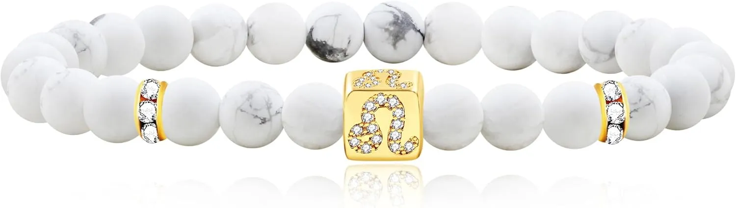 Men's Women's 12 Constellations Bracelet - Natural White Turquoise Stone 6mm Round Beads Exclusive Star Sign Bracelet Birthday Gift