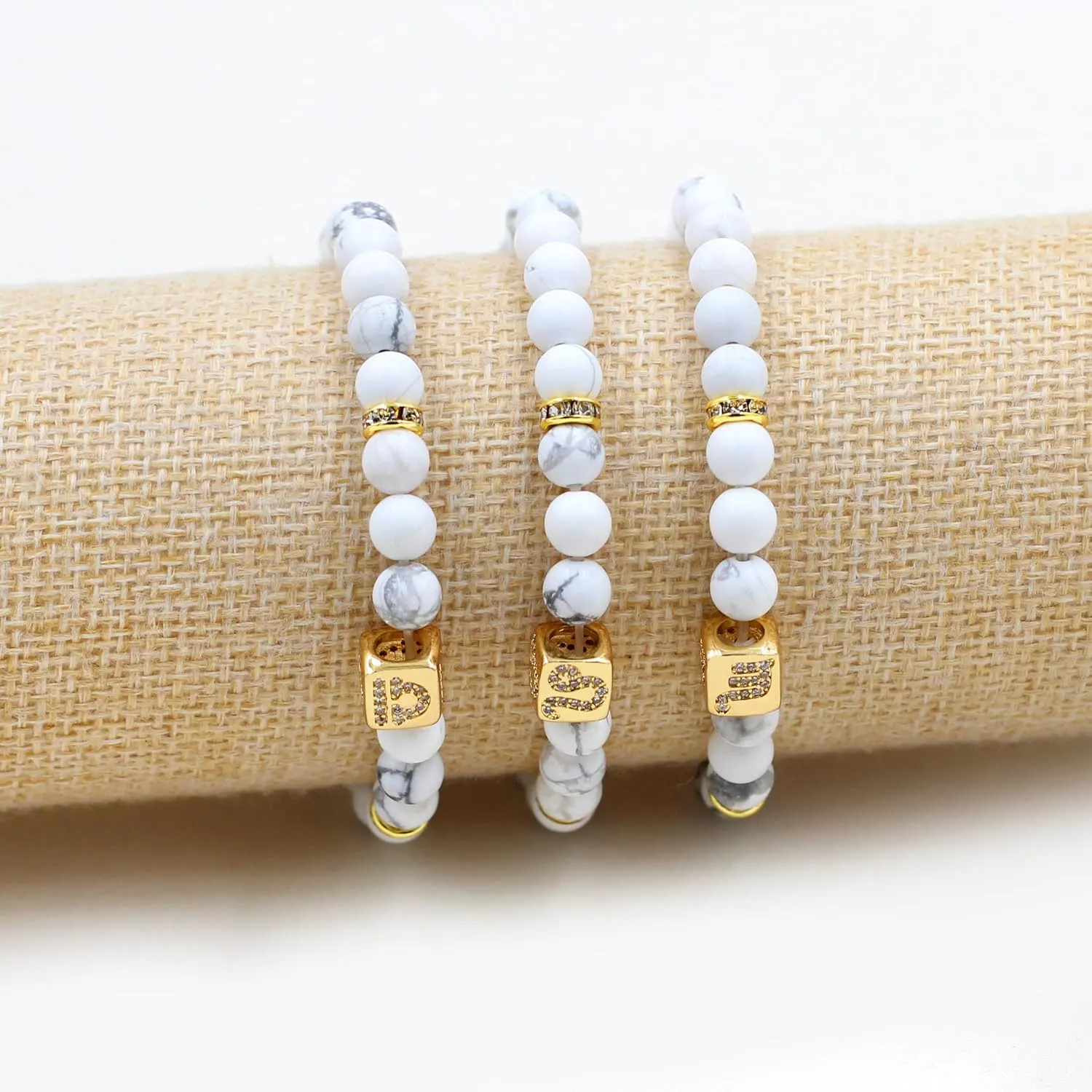 Men's Women's 12 Constellations Bracelet - Natural White Turquoise Stone 6mm Round Beads Exclusive Star Sign Bracelet Birthday Gift