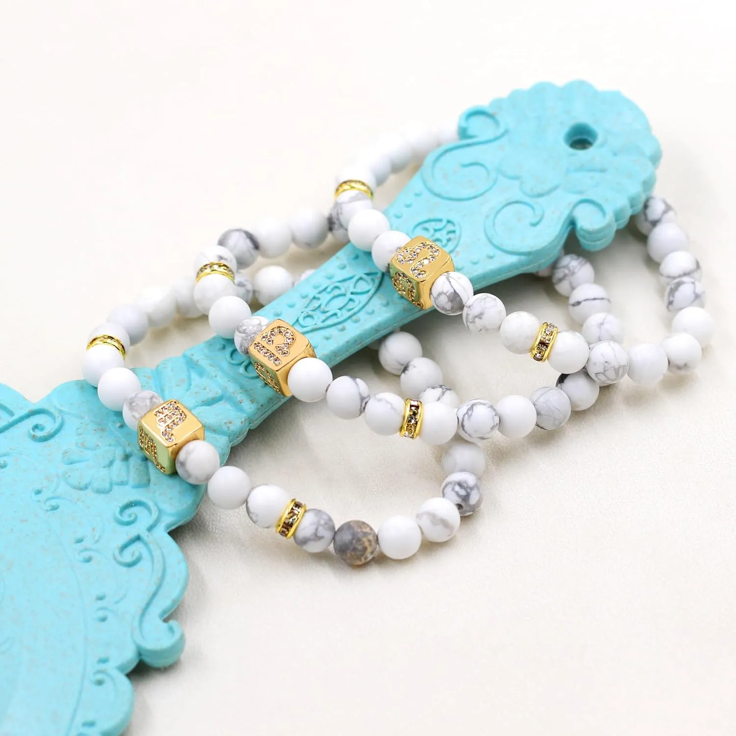 Men's Women's 12 Constellations Bracelet - Natural White Turquoise Stone 6mm Round Beads Exclusive Star Sign Bracelet Birthday Gift