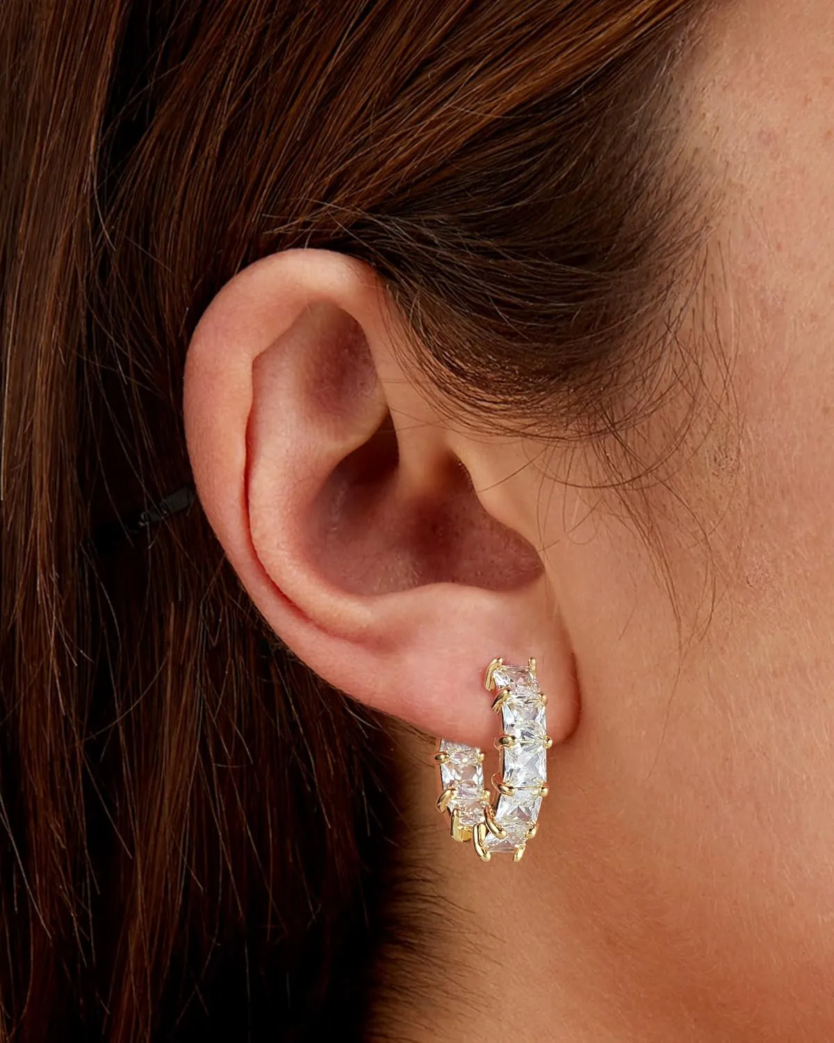 Mesovor Cubic Zirconia Gold Hoop Earrings for Women Trendy, 18K Gold Plated Lightweight Huggie Hoops Earrings | Green Black Red Stones CZ Earrings Jewelry