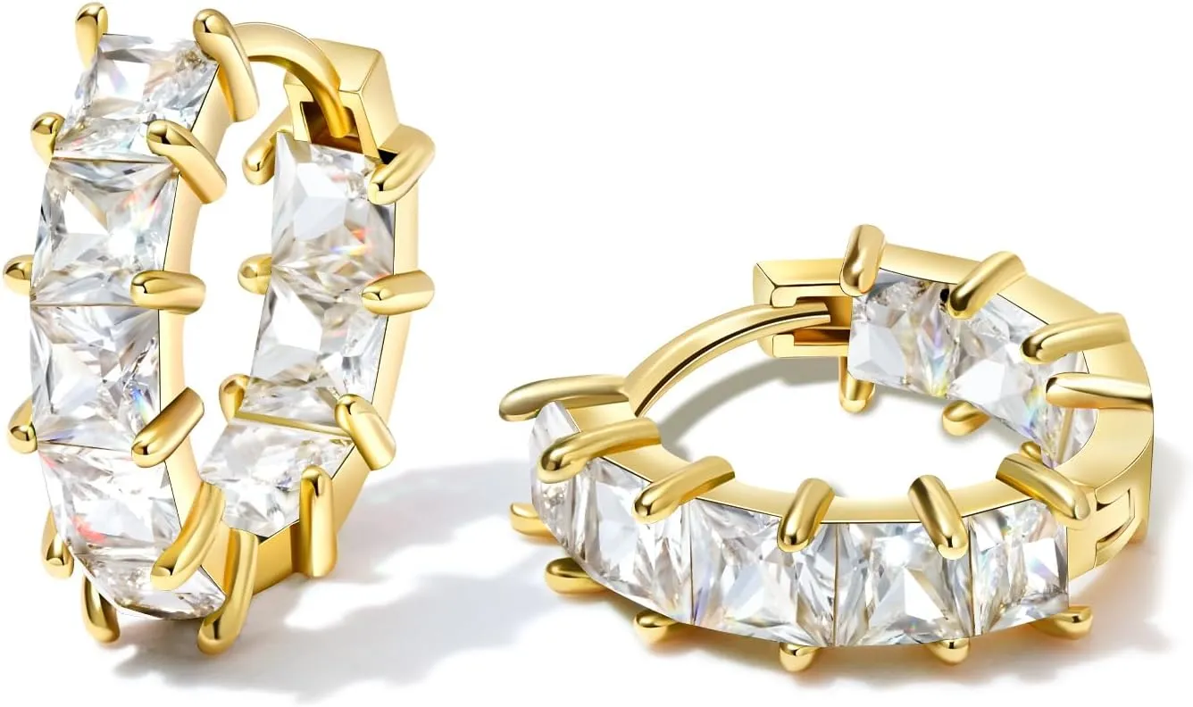 Mesovor Cubic Zirconia Gold Hoop Earrings for Women Trendy, 18K Gold Plated Lightweight Huggie Hoops Earrings | Green Black Red Stones CZ Earrings Jewelry