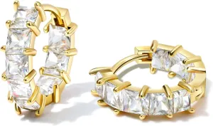 Mesovor Cubic Zirconia Gold Hoop Earrings for Women Trendy, 18K Gold Plated Lightweight Huggie Hoops Earrings | Green Black Red Stones CZ Earrings Jewelry