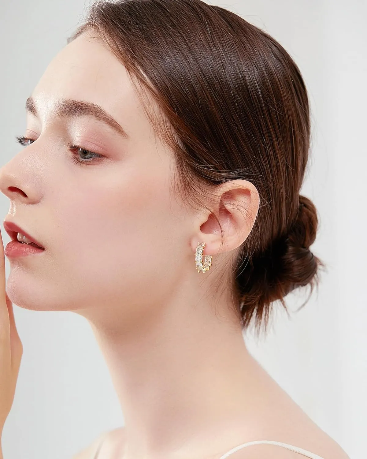 Mesovor Cubic Zirconia Gold Hoop Earrings for Women Trendy, 18K Gold Plated Lightweight Huggie Hoops Earrings | Green Black Red Stones CZ Earrings Jewelry