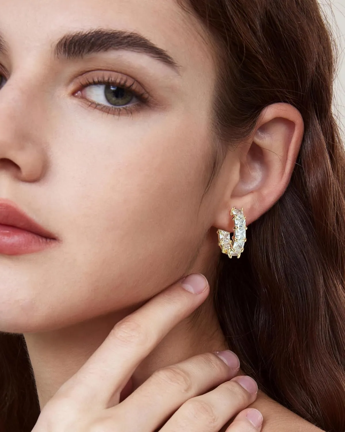 Mesovor Cubic Zirconia Gold Hoop Earrings for Women Trendy, 18K Gold Plated Lightweight Huggie Hoops Earrings | Green Black Red Stones CZ Earrings Jewelry