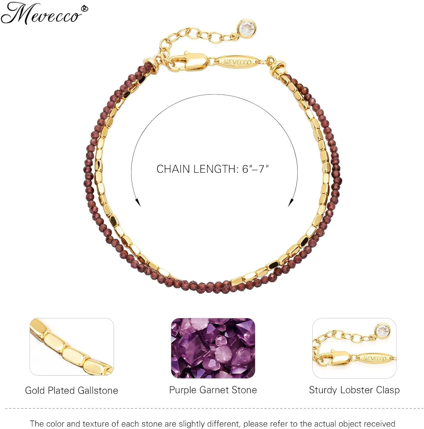 MEVECCO Bead Bracelet for Women Layered Stone Mixed Bracelets 18K Gold Plated Handmade Custom Beaded Charm Chain Bracelet Stack Jewelry Gifts