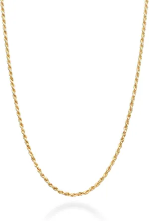 Miabella Italian 925 Sterling Silver, 18K Gold Plated 1.5mm Diamond-Cut Rope Chain Necklace for Women Men | Made in Italy