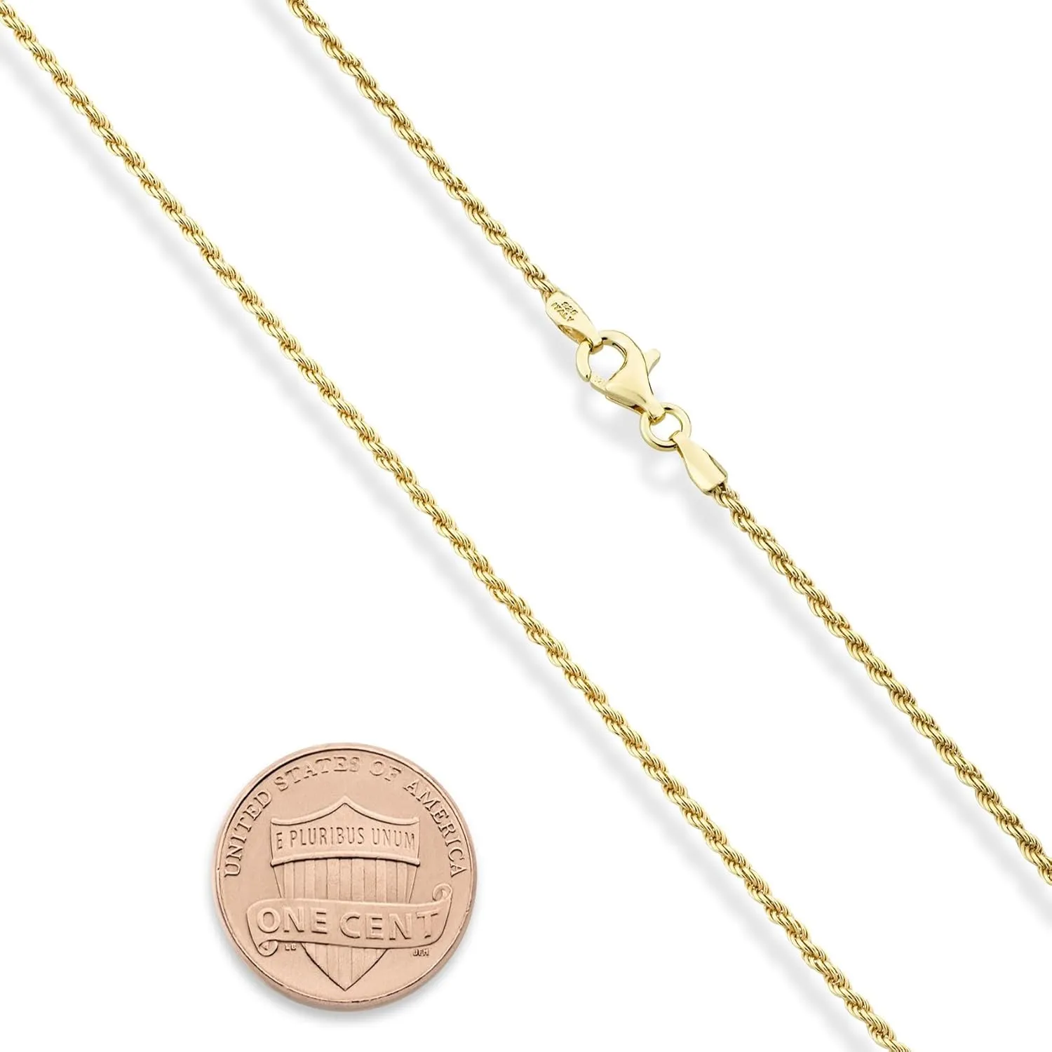 Miabella Italian 925 Sterling Silver, 18K Gold Plated 1.5mm Diamond-Cut Rope Chain Necklace for Women Men | Made in Italy