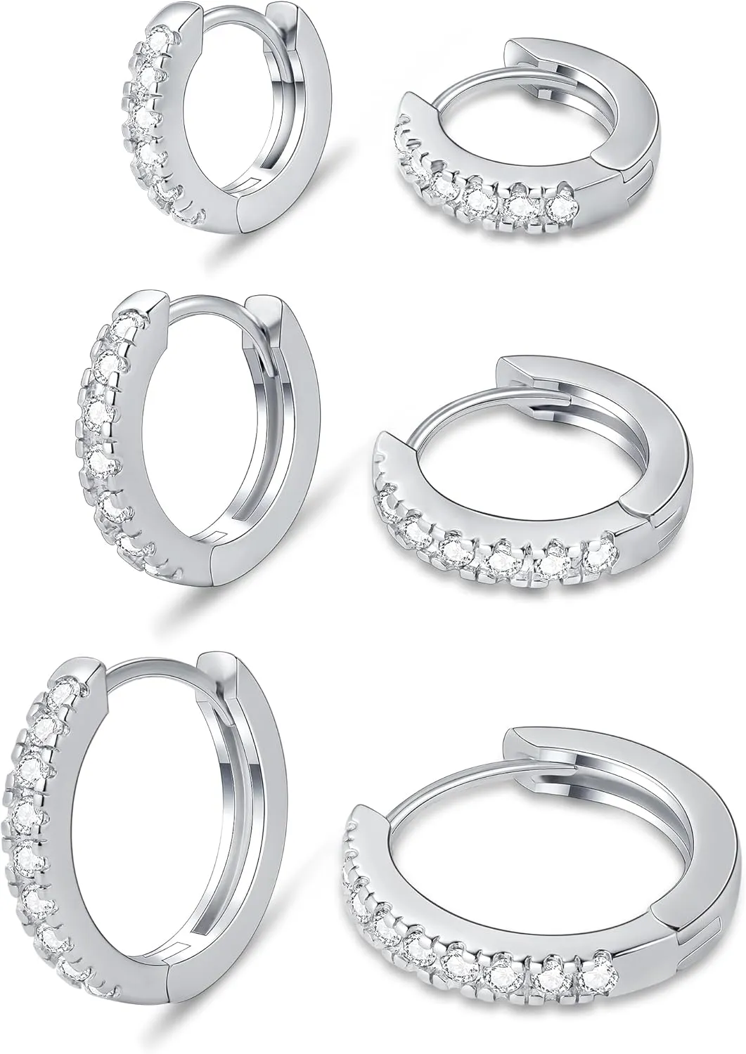 micuco 3 Pairs Small Hoop Earrings Tiny Cartilage Earrings for Women Cubic Zirconia Earrings Huggie Hoop Ear Piercing Earrings for Men 8mm 10mm 12mm