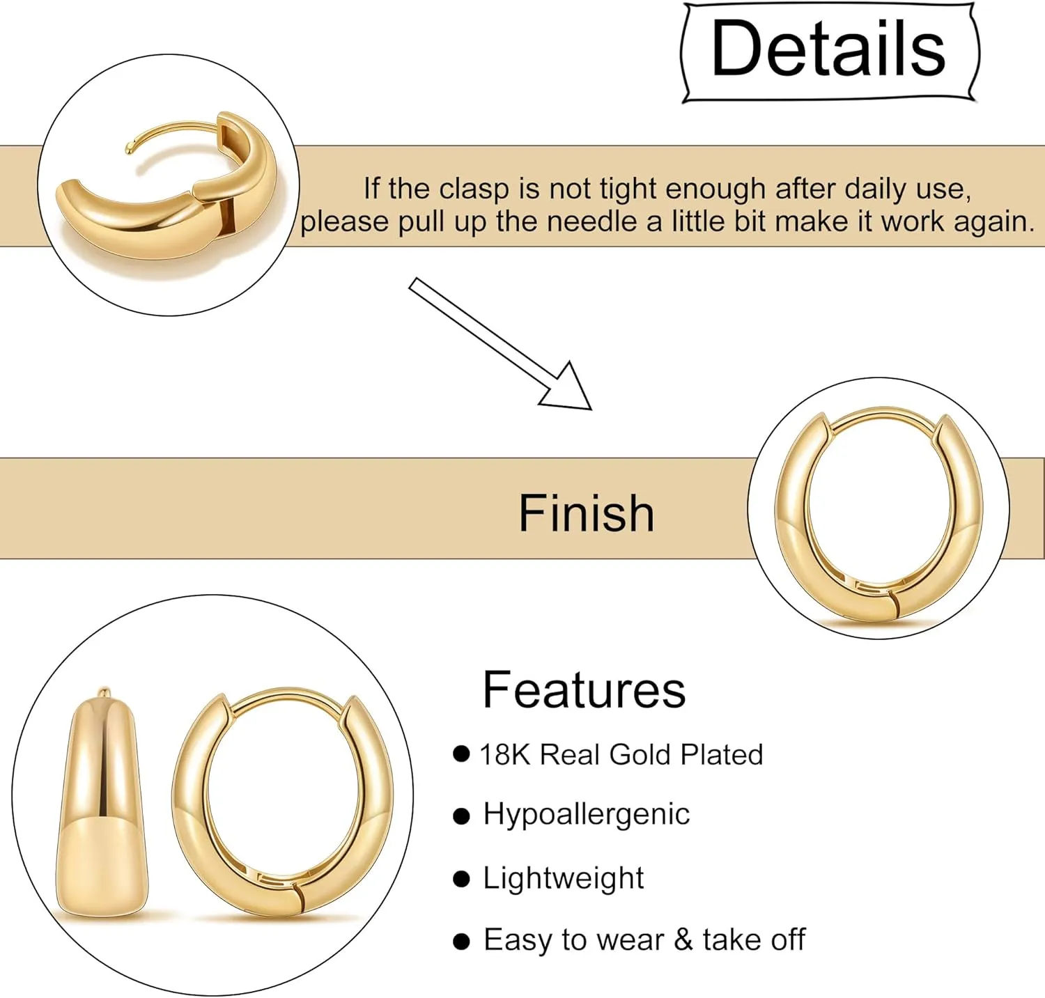 micuco Gold Hoop Earrings for Women, Gold Chunky Hollow Thick Hoops Earrings for Women