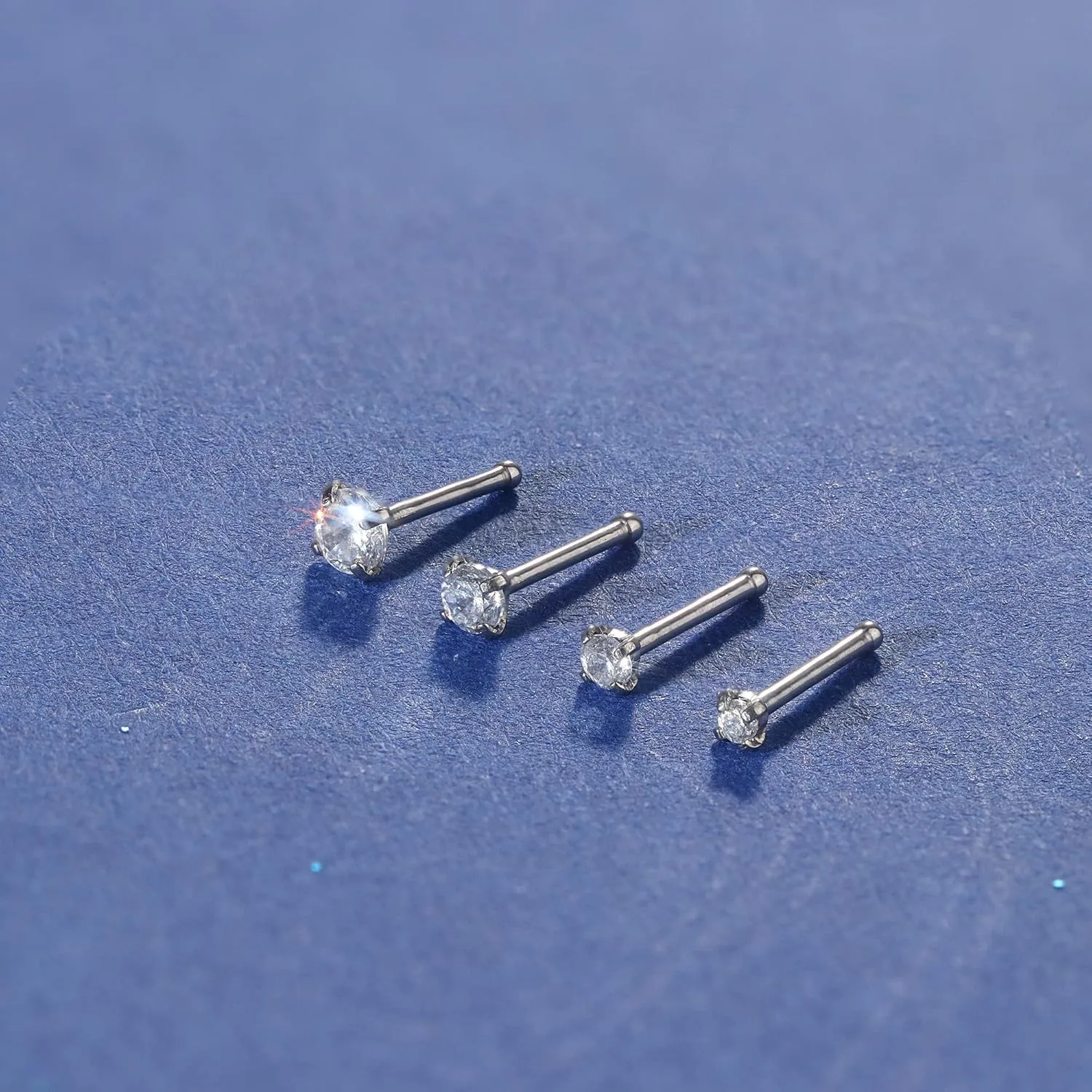 MILACOLATO 4Pcs Titanium Nose Rings 18G & 20G - L Shaped, Corkscrew, Straight - Clear CZ Nose Studs Hypoallergenic Nostril Piercing Jewelry for Women & Men - 1.5mm, 2mm, 2.5mm, 3mm