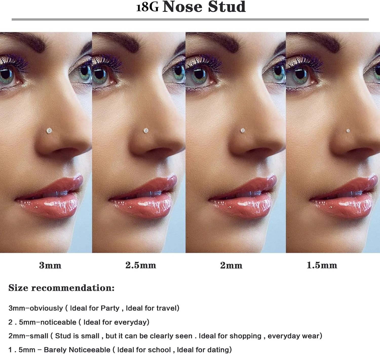 MILACOLATO 4Pcs Titanium Nose Rings 18G & 20G - L Shaped, Corkscrew, Straight - Clear CZ Nose Studs Hypoallergenic Nostril Piercing Jewelry for Women & Men - 1.5mm, 2mm, 2.5mm, 3mm