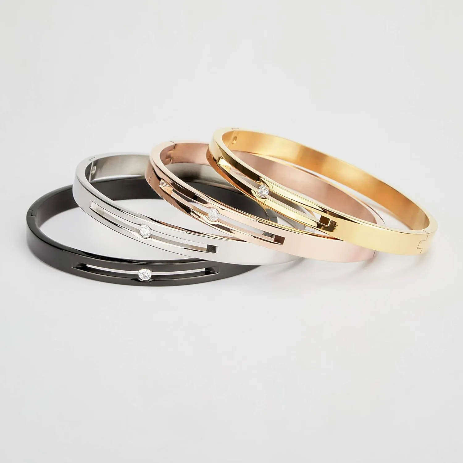 MILAKOO 6/8mm Stainless Steel Bangle Bracelet Hollow with Rhinestone Cuff for Women