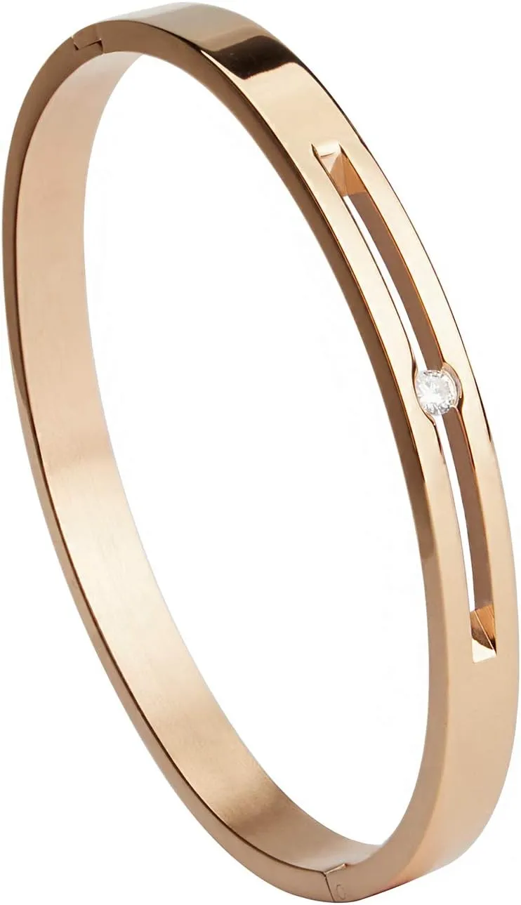 MILAKOO 6/8mm Stainless Steel Bangle Bracelet Hollow with Rhinestone Cuff for Women