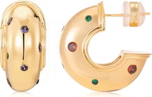 Milan Chiva 14K Gold Plated Chunky Open Hoops for Women Thick Post Huggie Earrings Statement Jewelry