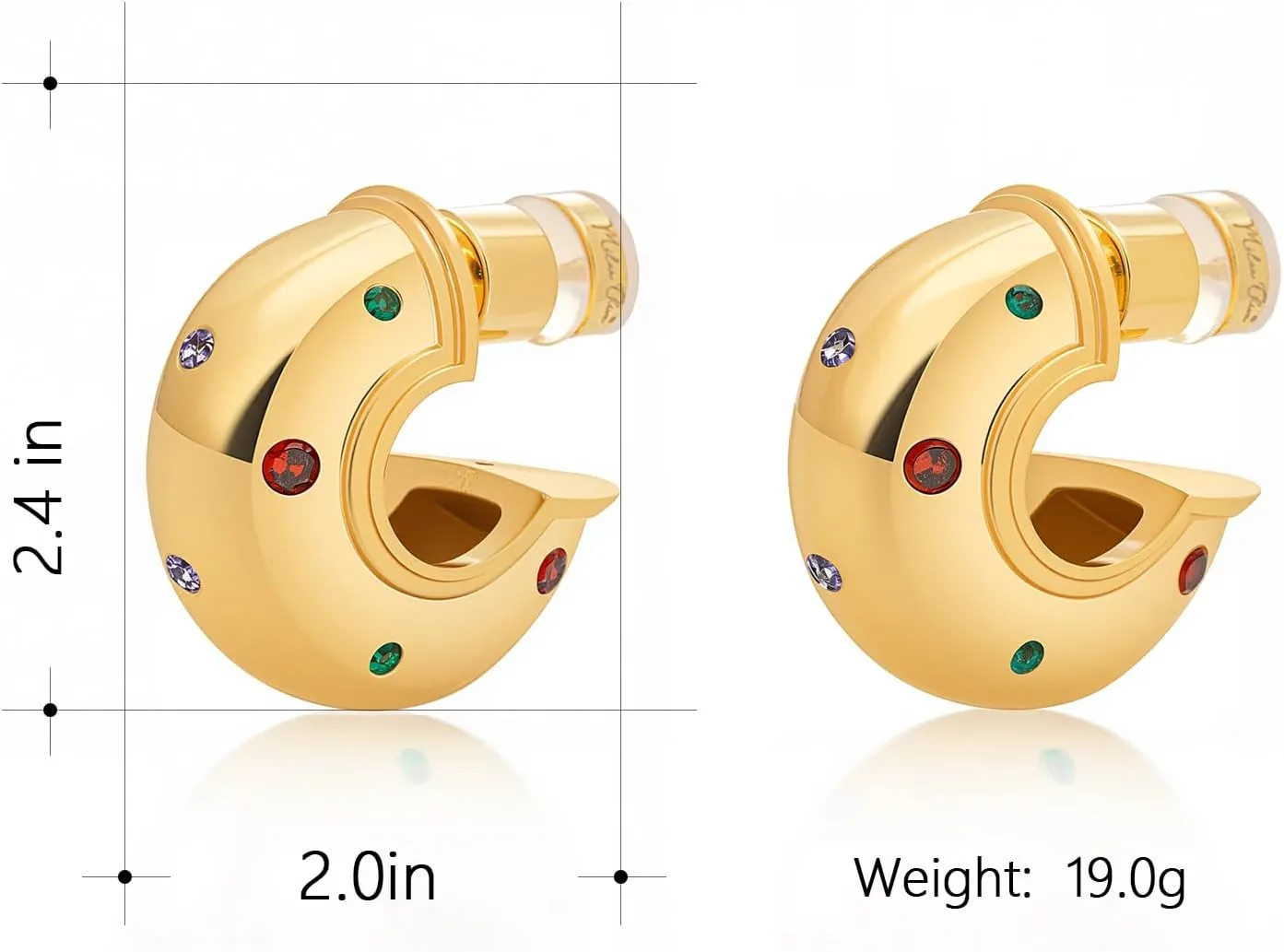 Milan Chiva 14K Gold Plated Chunky Open Hoops for Women Thick Post Huggie Earrings Statement Jewelry