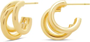 MILLA Chunky Gold Earrings for Women, Triple Split Thick Gold Hoops and Silver Hoop Earrings, Hypoallergenic