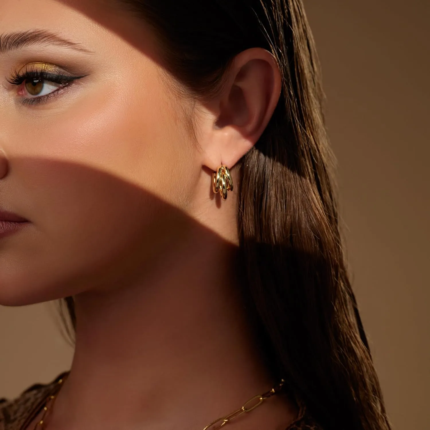 MILLA Chunky Gold Earrings for Women, Triple Split Thick Gold Hoops and Silver Hoop Earrings, Hypoallergenic