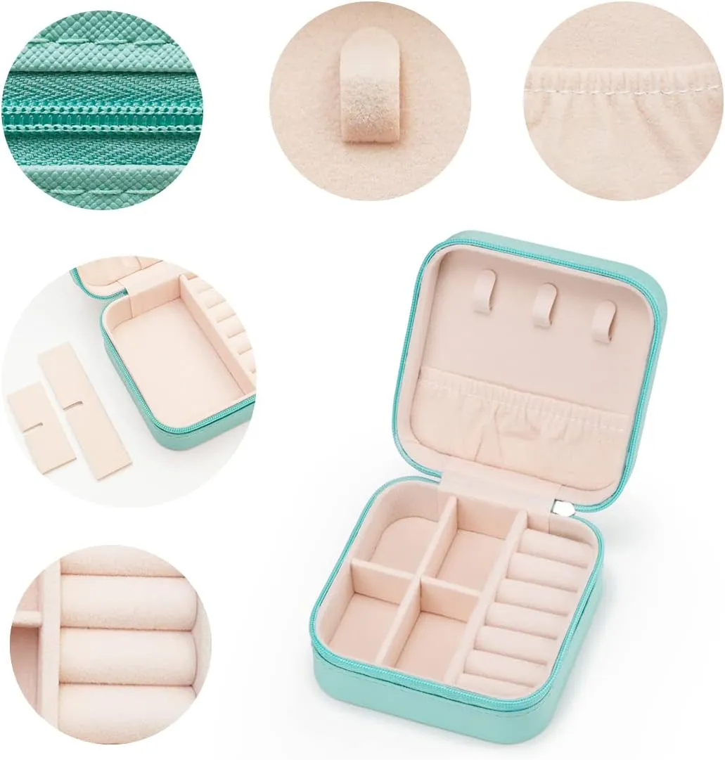 Mini Jewelry Travel Case,Small Jewelry Box,Traveling Jewelry Organizer,Portable Jewellery Storage Holder for Rings Earrings Necklace Bracelet Bangle for Girls Women(Blue - 1 pack)