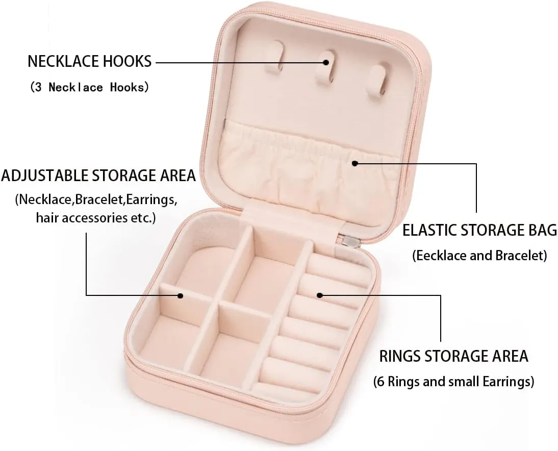 Mini Jewelry Travel Case,Small Jewelry Box,Traveling Jewelry Organizer,Portable Jewellery Storage Holder for Rings Earrings Necklace Bracelet Bangle for Girls Women(Pink - 1 pack)