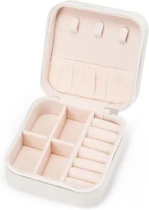 Mini Jewelry Travel Case,Small Jewelry Box,Traveling Jewelry Organizer,Portable Jewellery Storage Holder for Rings Earrings Necklace Bracelet Bangle Organizer Boxes for Girls Women(PU-White)