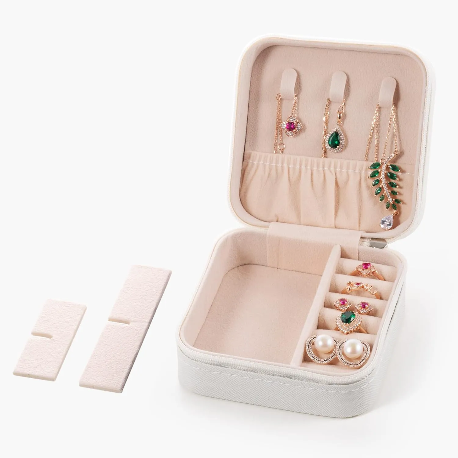 Mini Jewelry Travel Case,Small Jewelry Box,Traveling Jewelry Organizer,Portable Jewellery Storage Holder for Rings Earrings Necklace Bracelet Bangle Organizer Boxes for Girls Women(PU-White)