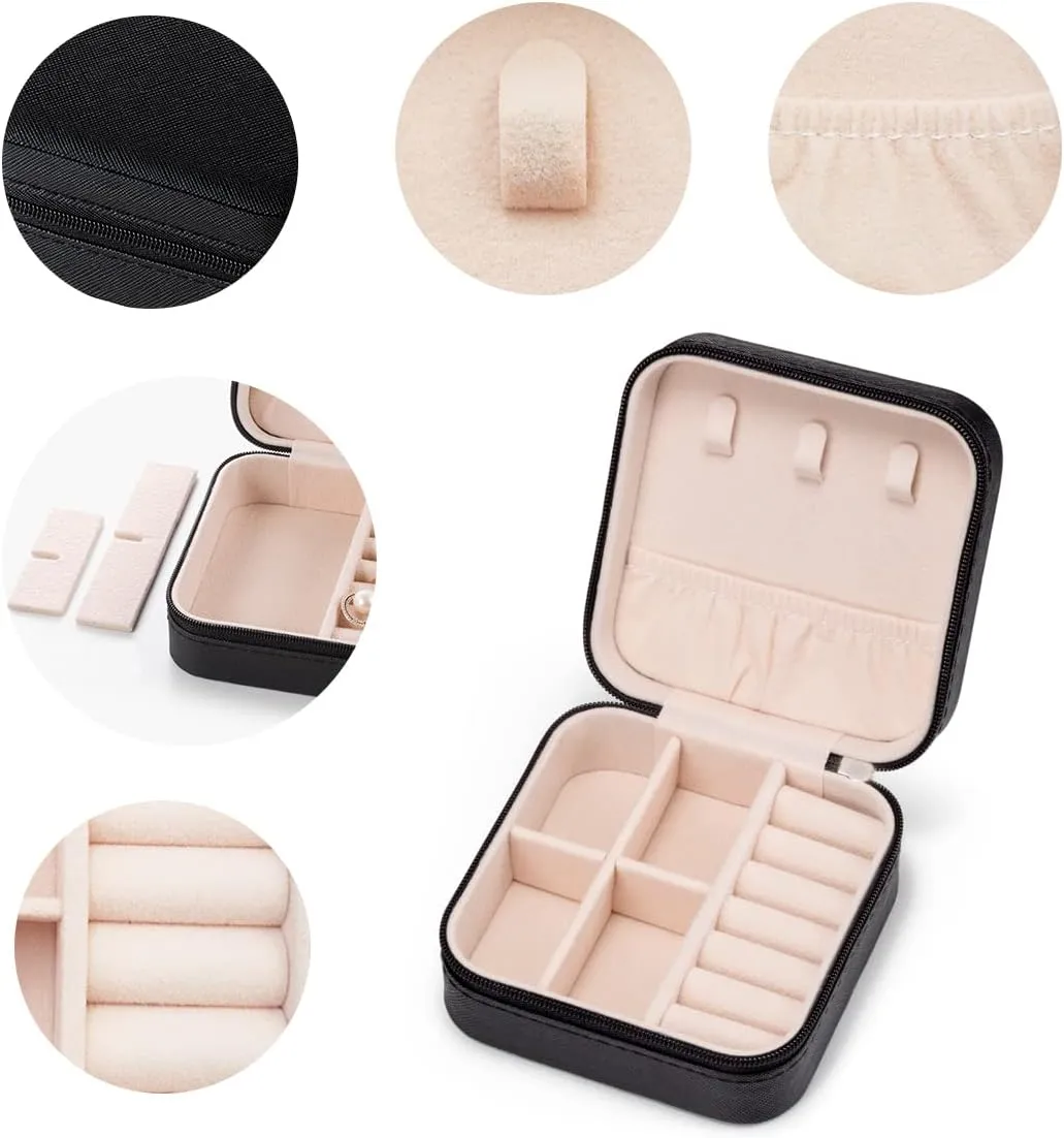 Mini Jewelry Travel Case,Small Jewelry Box,Traveling Jewelry Organizer,Portable Jewellery Storage Holder for Rings Earrings Necklace Bracelet Bangle Organizer,Boxes for Girls Women(PU-Black)