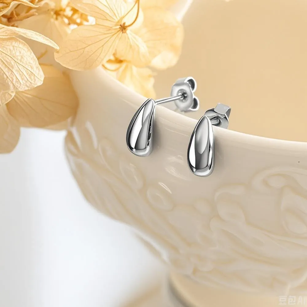 Mini Teardrop Stud Earrings for Women - Hypoallergenic Titanium Steel, 18K Gold Plated, Everyday Jewelry Birthday Gifts for Women Teen Her