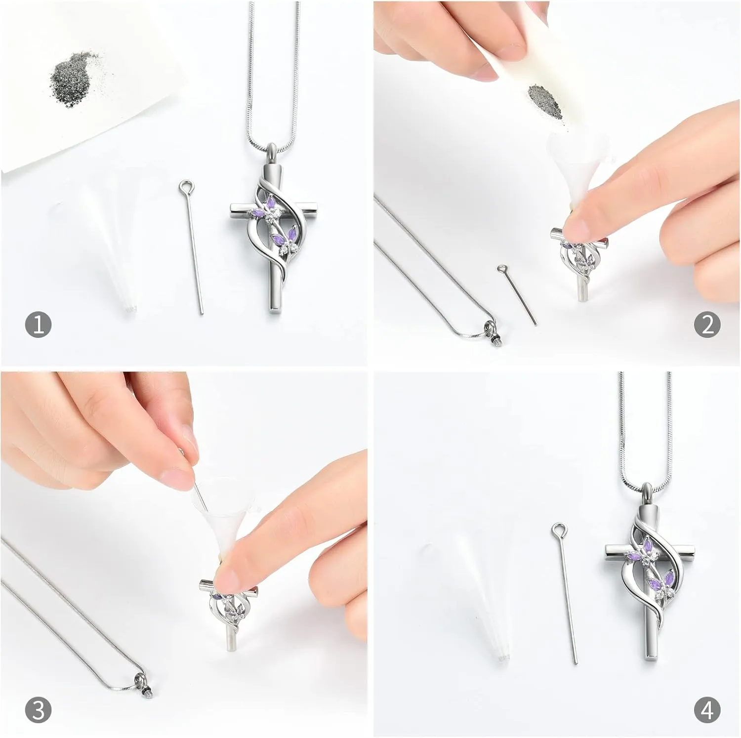 Minicremation Cremation Jewelry Urn Necklaces for Ashes Crystal Butterfly Cross Memorial Pendant for Women Girl Keepsake Gifts Funeral Cross Urn Locket
