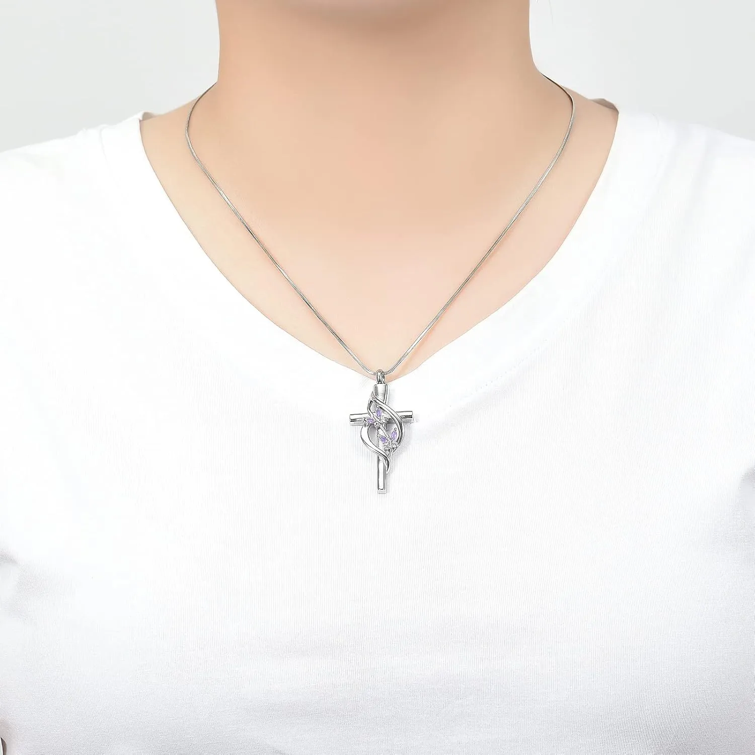 Minicremation Cremation Jewelry Urn Necklaces for Ashes Crystal Butterfly Cross Memorial Pendant for Women Girl Keepsake Gifts Funeral Cross Urn Locket
