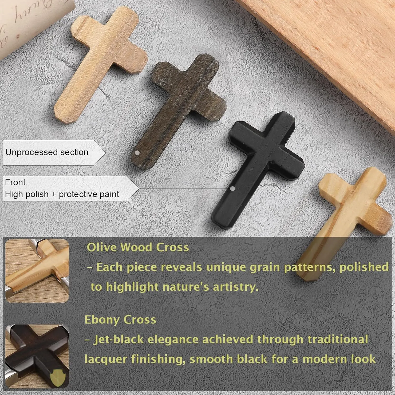 Minimalist Black Cross Necklace for Men - 2 Chains Included, Hypoallergenic 316L Stainless Steel, Inlaid Ebony with Lacquered - Christian Gift