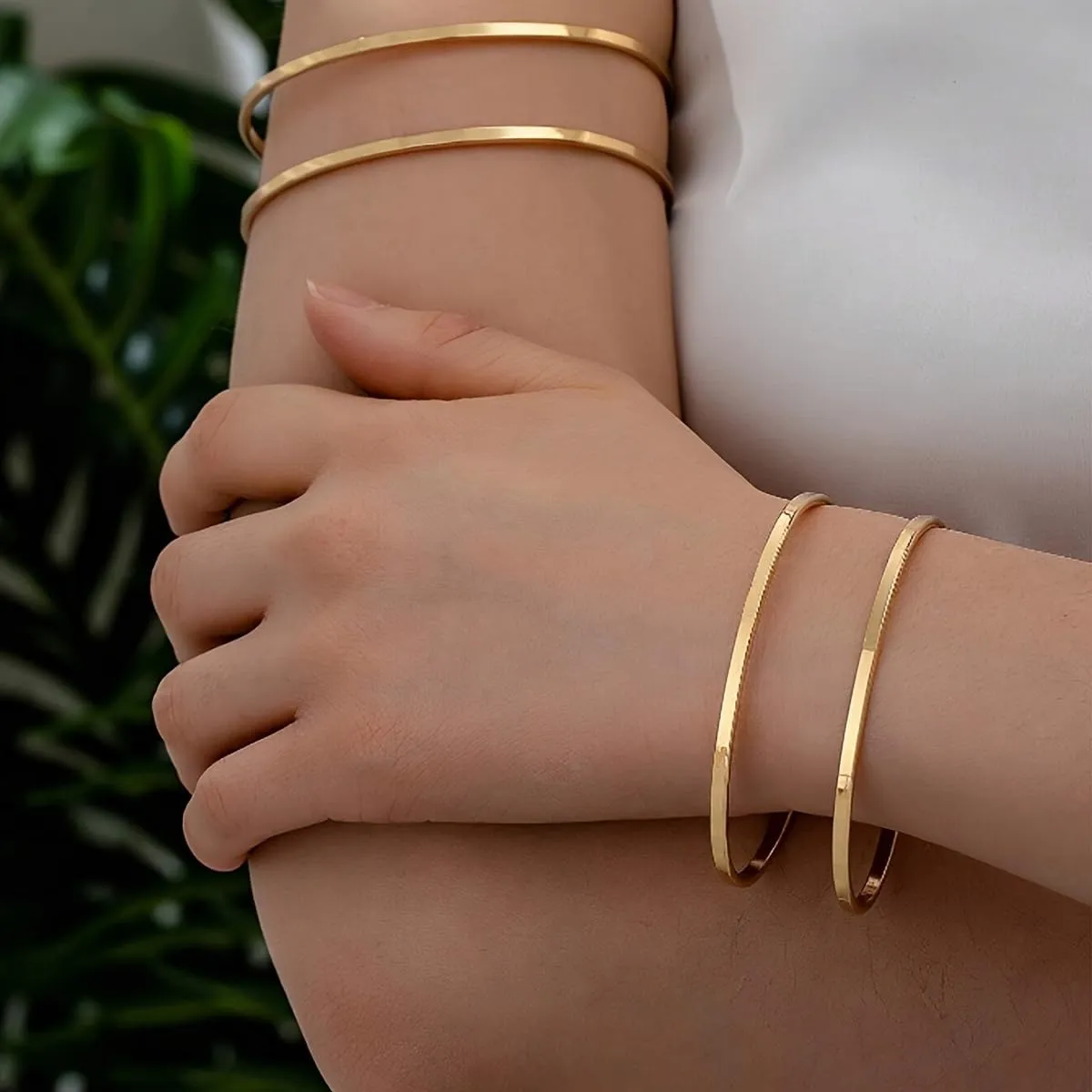 Minimalist Women's Gold Silver Adjustable Arm Bracelet - Dainty Layered Armband Boho Bangle Bracelets - Boho Bangle Armlet Jewelry Gift Set