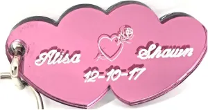 MIRROR MANIA Double Heart Couple Keychain Personalized Custom Name Free Engraved Double Heart key chain Any Name Personalized Key Ring