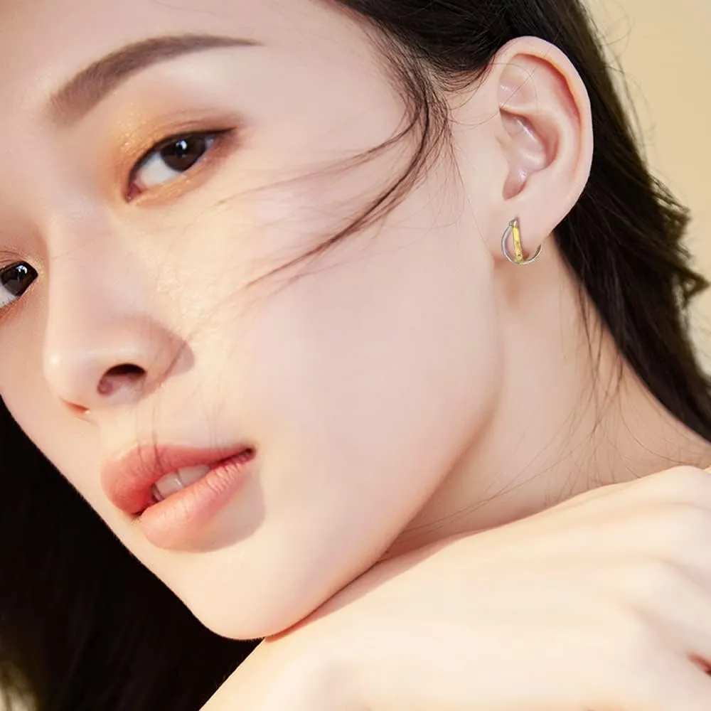 Mixed Metal Earrings with 925 Sterling Silver Ear Posts Two Toned Earrings Silver Hoop Earring for Women Daily Jewel Gift for Her