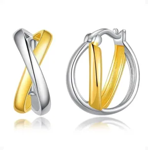 Mixed Metal Earrings with 925 Sterling Silver Ear Posts Two Toned Earrings Silver Hoop Earring for Women Daily Jewel Gift for Her
